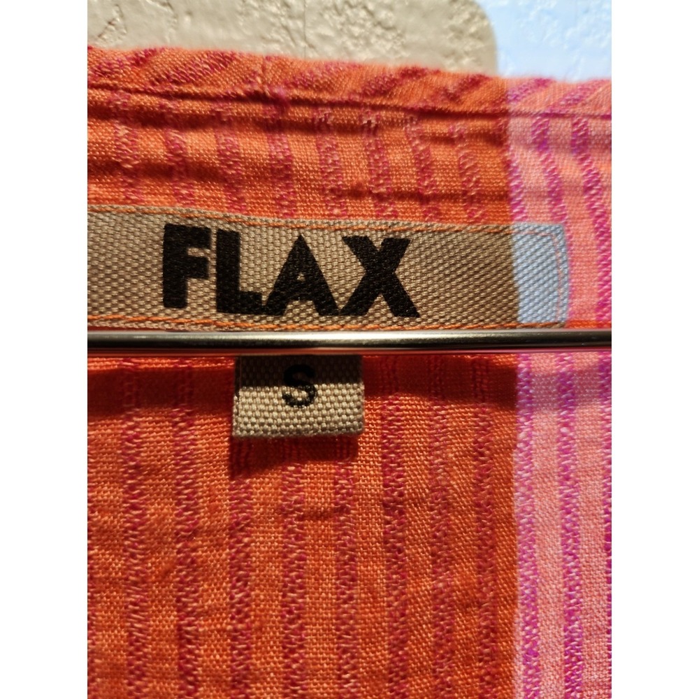 FLAX 100% Linen‎ Textured Stripe Tunic Top Coral Orange Size S Made Lithuania - Picture 3 of 7